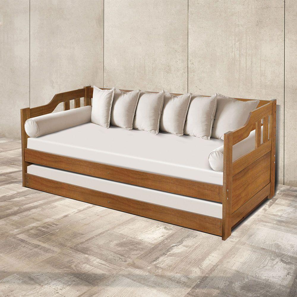 Sofá Cama Solteiro Madeira Com Cama Auxiliar Atraente Imbuia - Cor: Marrom - 2