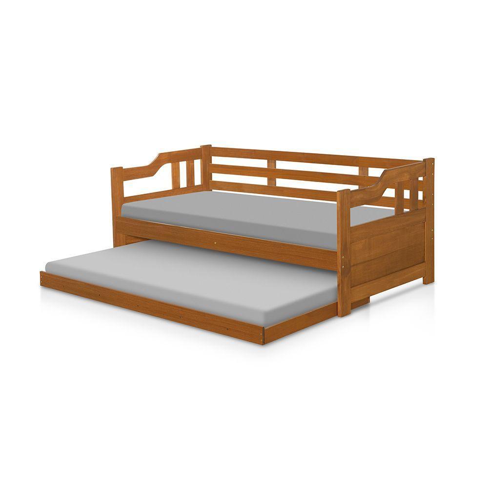 Sofá Cama Solteiro Madeira Com Cama Auxiliar Atraente Imbuia - Cor: Marrom - 4