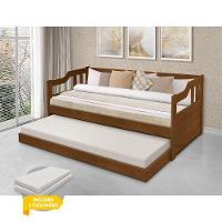 Sofá Cama Solteiro Com Cama Auxiliar Madeira Maciça + 2 Colchões Atraente - Castanho - Cor: Marrom - 1