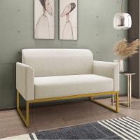 Namoradeira 02 Lugares Linho Grosso Bege Dourado - 11