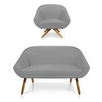 Kit 01 Namoradeira 02 Lugares E 01 Poltrona Giovana Suede Cinza - 1