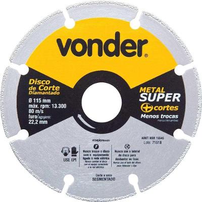 Disco De Corte Diamantado, Segmentado, Para Metais, Metal Super, 115 Mm, Vonder Ostenvonder