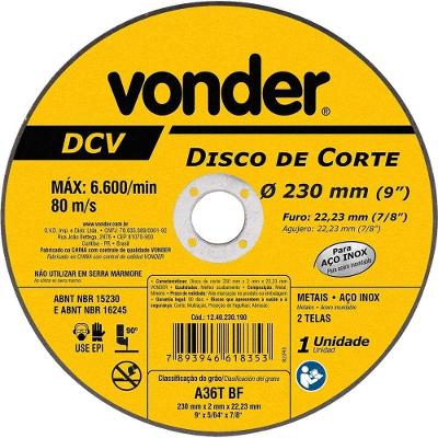 Disco De Corte 230 Mm X 2 Mm X 22,23 Mm, Dcv, Vonder