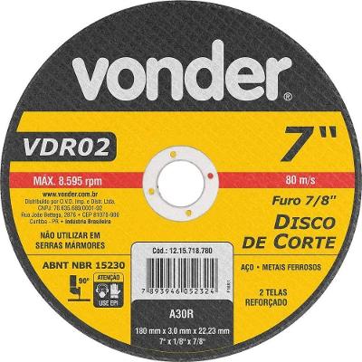 Disco De Corte 180 Mm X 3 Mm X 22,23 Mm Vdr02, Vonder Ostenvonder