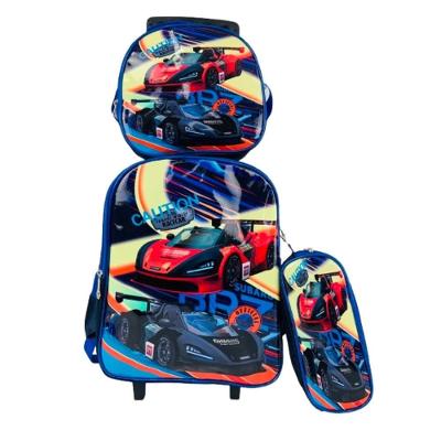 Conjunto Mochila Rodinhas Lancheira Estojo Carrinhos Escolar