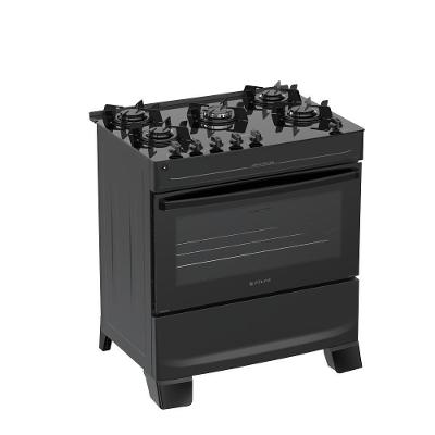 Fogão de Piso 5 Bocas Gás GLP Atlas Mônaco Top Glass Mesa de Vidro Temperado Automático Preto Bivolt