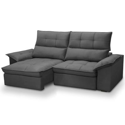 Sofá 3 Lugares Retrátil Reclinável Para Sala 210cm Giotto F04 Veludo Grafite - Lyam Decor