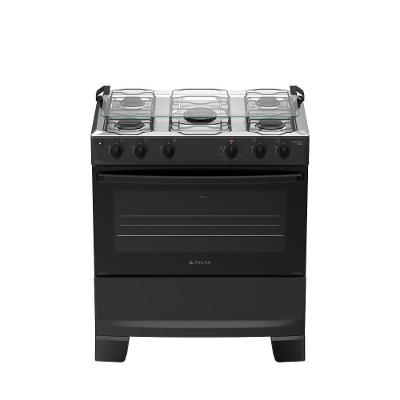 Fogão de Piso 5 Bocas Gás GLP Atlas Mônaco Plus Mesa Inox Acendimento Automático Preto Bivolt