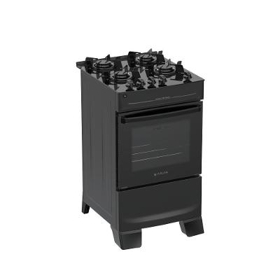 Fogão de Piso 4 Bocas Gás Atlas Mônaco Top Glass Mesa Vidro Temperado Automático Preto Bivolt