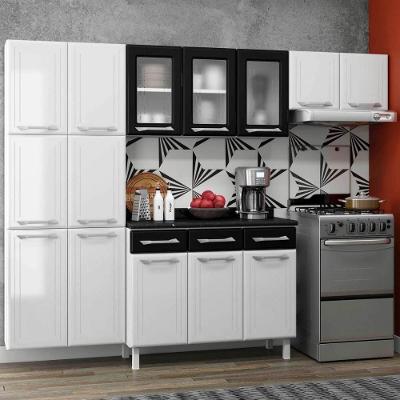 Armário De Cozinha Modulada Compacta De Aço 245cm Com Balcão Multimóveis Cr20526 Branco/Preto