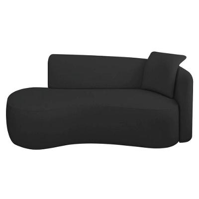 Divã Recamier Suíça Curvo Sala Recepção 180cm Lado Esquerdo Bouclé Preto