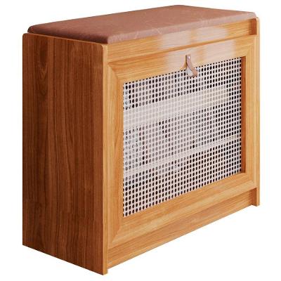 Sapateira Banco Estofado Porta em Ratan 1 Unidade 1 Prateleira 60CM Nature Marrom