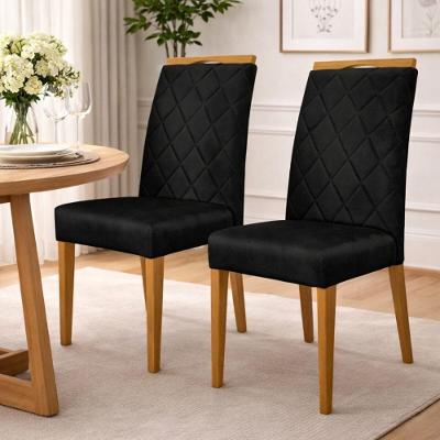 Kit 2 Cadeiras De Jantar Estofadas Madeira Maciça Multimóveis Cr15016 Madeirado-Preto