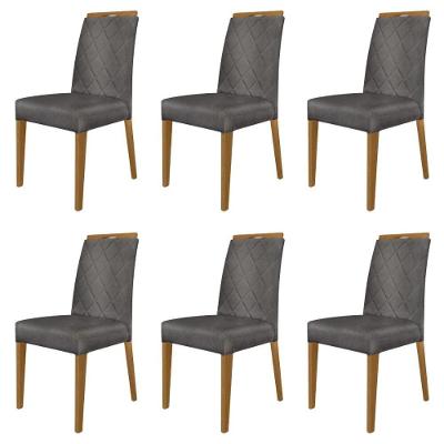 Kit 6 Cadeiras De Jantar Estofadas Madeira Maciça Multimóveis Cr15022 Madeirado-Cinza