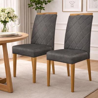 Kit 2 Cadeiras De Jantar Estofadas Madeira Maciça Multimóveis Cr15016 Madeirado-Cinza