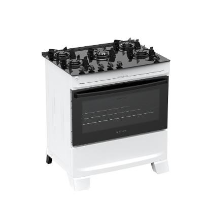 Fogão 5 Bocas Atlas Mônaco Top Glass Mesa De Vidro Branco Bivolt