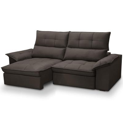Sofá 3 Lugares Retrátil Reclinável Para Sala 210cm Giotto F04 Veludo Marrom Escuro - Lyam Decor