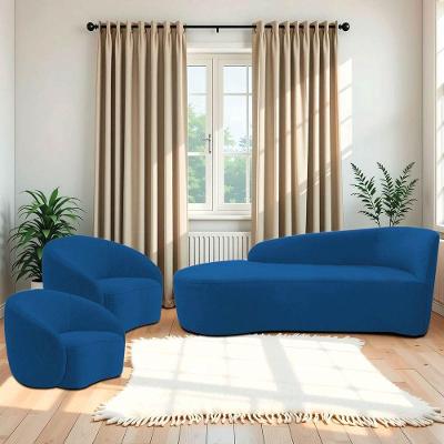 Kit Divã Recamier Orgânico França 140cm Lado Esquerdo E 2 Poltronas Amore Linho Azul Royal