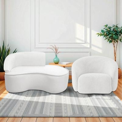 Kit Divã Recamier Orgânico Marrocos 150cm Lado Direito E 1 Poltronas Amore Bouclé Branco