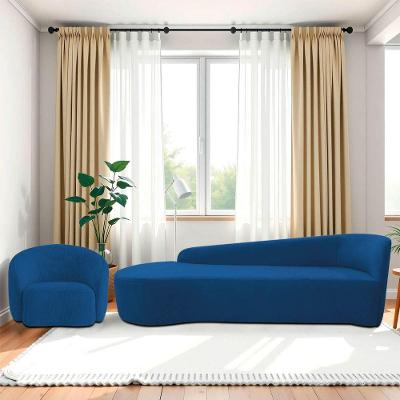Kit Divã Recamier Orgânico França 220cm Lado Esquerdo E Poltrona Amore Linho Azul Royal