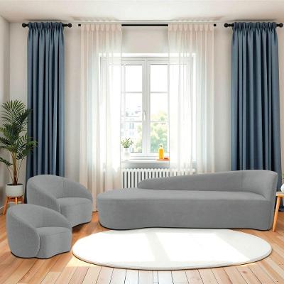 Kit Divã Recamier Orgânico França 220cm Lado Esquerdo E 2 Poltronas Amore Bouclé Cinza