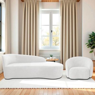 Kit Divã Recamier Orgânico França 140cm Lado Direito E Poltrona Amore Bouclé Branco