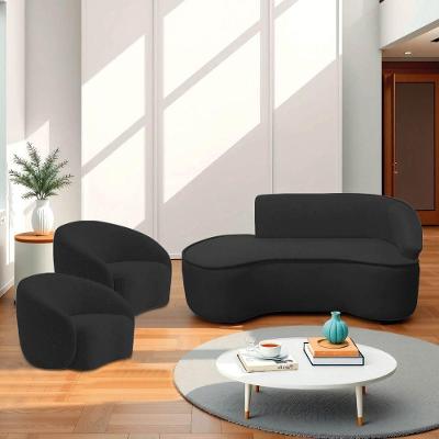 Kit Divã Recamier Orgânico Marrocos 180cm Lado Esquerdo E 2 Poltronas Amore Bouclé Preto