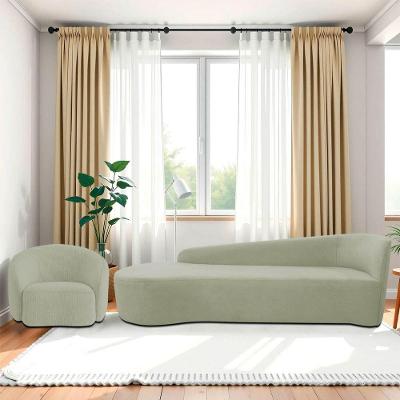 Kit Divã Recamier Orgânico França 220cm Lado Esquerdo E Poltrona Amore Bouclé Verde Oliva