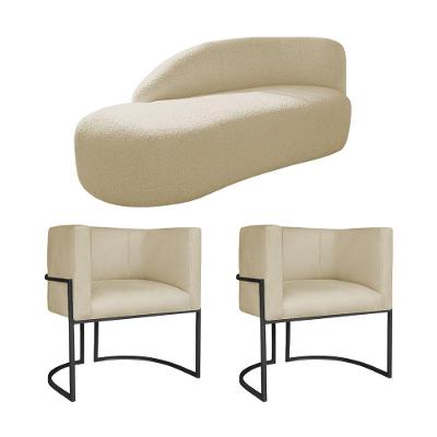 Kit Divã Luna 140cm Lado Esquerdo E 02 Poltronas Base De Ferro Preto Suede Roxo