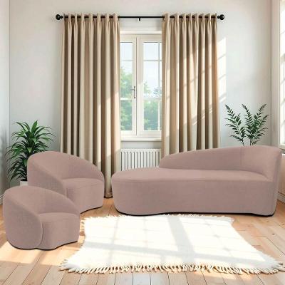 Kit Divã Recamier Orgânico França 160cm Lado Esquerdo E 2 Poltronas Amore Linho Rosê