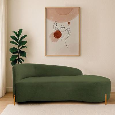 Divã Recamier Orgânico França 140cm Lado Dir Pés Madeira Linho Verde