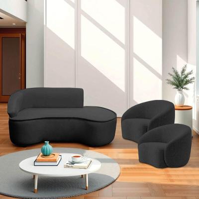 Kit Divã Recamier Orgânico Marrocos 160cm Lado Direito E 2 Poltronas Amore Linho Preto