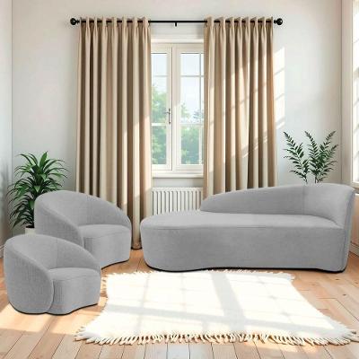 Kit Divã Recamier Orgânico França 140cm Lado Esquerdo E 2 Poltronas Amore Linho Cinza Claro