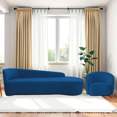 Kit Divã Recamier Orgânico França 180cm Lado Direito E Poltrona Amore Linho Azul Royal