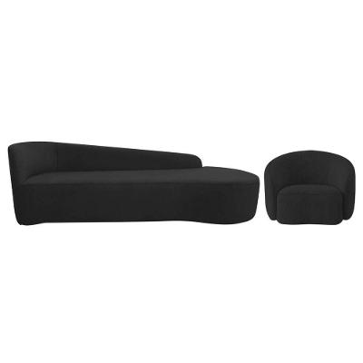 Kit Divã Recamier Orgânico França 180cm Lado Direito E Poltrona Amore Bouclé Preto