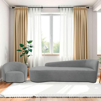 Kit Divã Recamier Orgânico França 220cm Lado Esquerdo E Poltrona Amore Bouclé Cinza