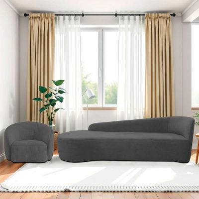 Kit Divã Recamier Orgânico França 180cm Lado Esquerdo E Poltrona Amore Linho Cinza Escuro