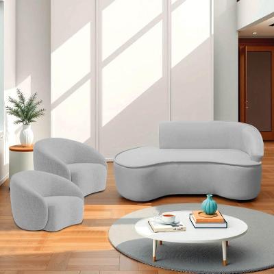 Kit Divã Recamier Orgânico Marrocos 200cm Lado Esquerdo E 2 Poltronas Amore Linho Cinza Claro