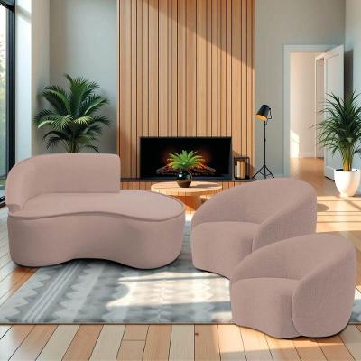 Kit Divã Recamier Orgânico Marrocos 150cm Lado Direito E 2 Poltronas Amore Linho Rosê