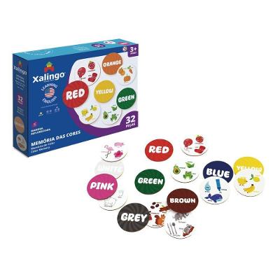 Jogo da Memória Aprendendo Inglês Memória das Cores 32 Peças Aprendizado de Inglês Azul Xalingo