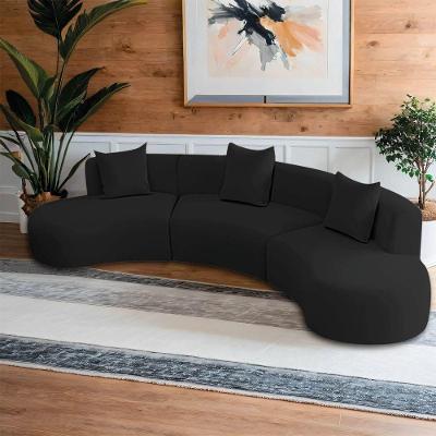 Kit Sofá Modular 4 Lugares 360cm Moderno Curvo Orgânico Duna Bouclé Preto