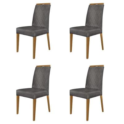 Kit 4 Cadeiras De Jantar Estofadas Madeira Maciça Multimóveis Cr15020 Madeirado-Cinza