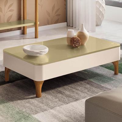 Mesa De Centro Baixa Para Sala Pé Madeira Liz Off/champanhe - Hb Móveis