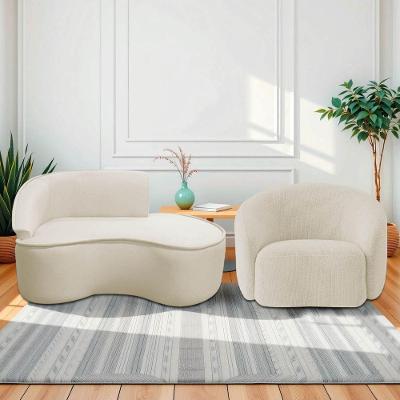 Kit Divã Recamier Orgânico Marrocos 150cm Lado Direito E 1 Poltronas Amore Bouclé Bege