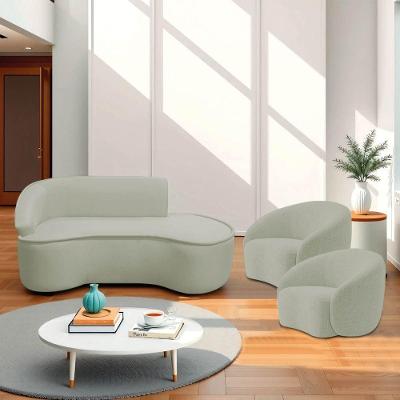 Kit Divã Recamier Orgânico Marrocos 160cm Lado Direito E 2 Poltronas Amore Bouclé Verde Oliva