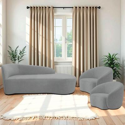 Kit Divã Recamier Orgânico França 140cm Lado Direito E 2 Poltronas Amore Bouclé Cinza