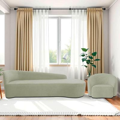 Kit Divã Recamier Orgânico França 220cm Lado Direito E Poltrona Amore Bouclé Verde Oliva