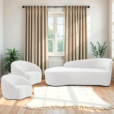 Kit Divã Recamier Orgânico França 140cm Lado Esquerdo E 2 Poltronas Amore Bouclé Branco