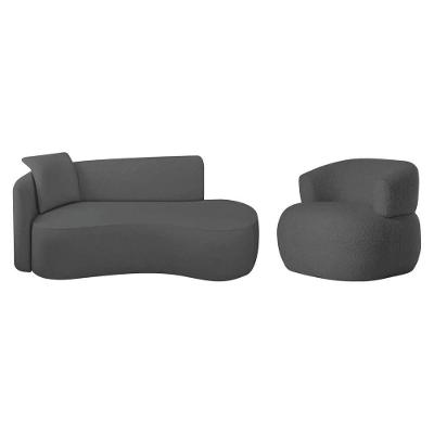 Kit Divã Recamier 150cm E Poltrona Luxo Suíça Lado Direito Linho Cinza Escuro