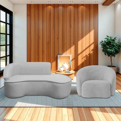 Kit Divã Recamier Orgânico Marrocos 160cm Lado Direito E 1 Poltronas Amore Linho Cinza Claro